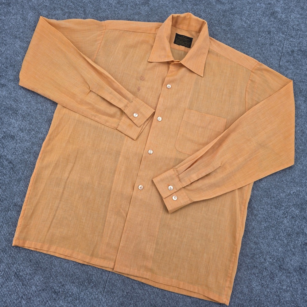Vintage Sears Perma-Prest Orange Button Down Shirt Mens Medium Crown Embroidery
